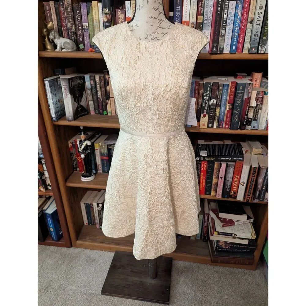 Brand New Aiden Mattox Women Small ChampaigneโPink Charmeuse Silk Fit Flare Dres